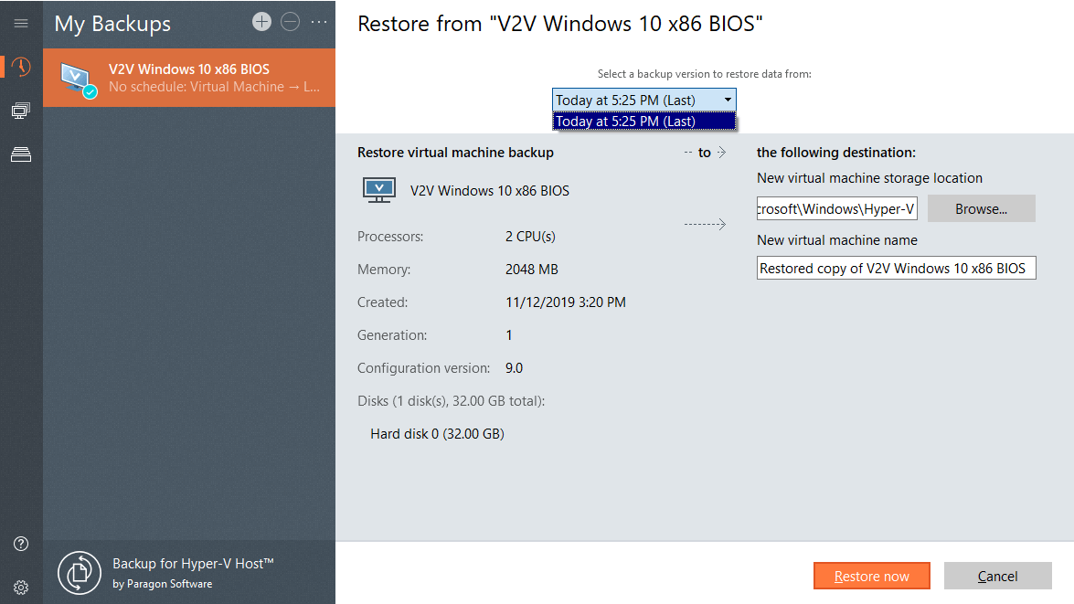 restore virtual machine